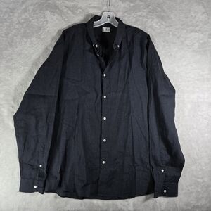 Asket The Linen Shirt Long Sleeve Button Down Men Size XL Long Extra Large Black